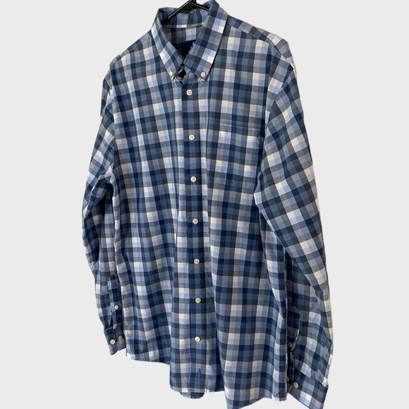 Johnnie-O Hangin' Out Button-Down Shirt Mens Large Blue Check Cotton Long Sleeve - Picture 2 of 13